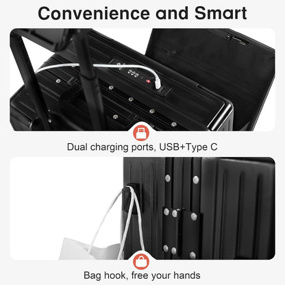 24 Inch Check-In Luggage Aluminum Frame Zipperless Luggage, Hard Shell Suitcase TSA Approved Checked Luggage, ABS+PC Lightweight Zipperless Suitcase with Spinner Wheels (Black)