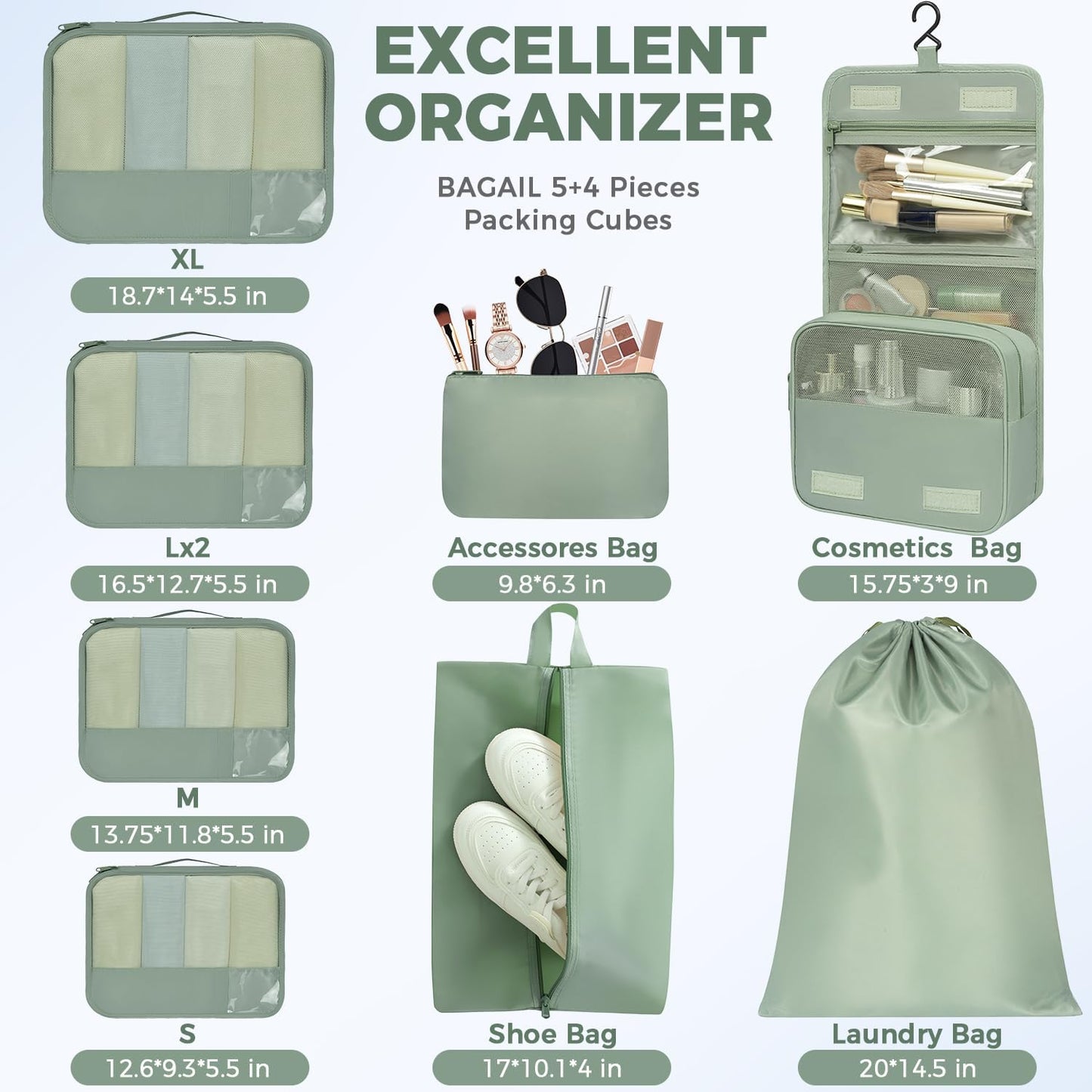 BAGAIL 9 Set Packing Cubes Luggage Packing Organizers for Travel Accessories