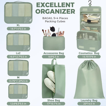 BAGAIL 9 Set Packing Cubes Luggage Packing Organizers for Travel Accessories