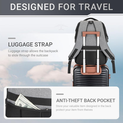 48L Expandable Laptop Backpack, Anti-thief Travel Backpack with USB Charging Port, Airline Approved Business Waterproof Carry on Luggage, Fits 17.3" Laptop for Men Women