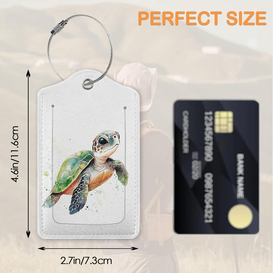 Abstract Colorful Sea Turtle 3 PCS PU Leather Luggage Tags for Suitcase, Luggage Tag with Privacy Flap, Name ID Label and Metal Loop for Women Men Baggage Handbag School Bag Backpack