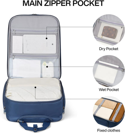 Hanke Softside Expandable Underseat Carry On Luggage for Airplanes,Travel Luggage Rolling Bag Personal Item Bag Small Suitcase,Blue,16-Inch