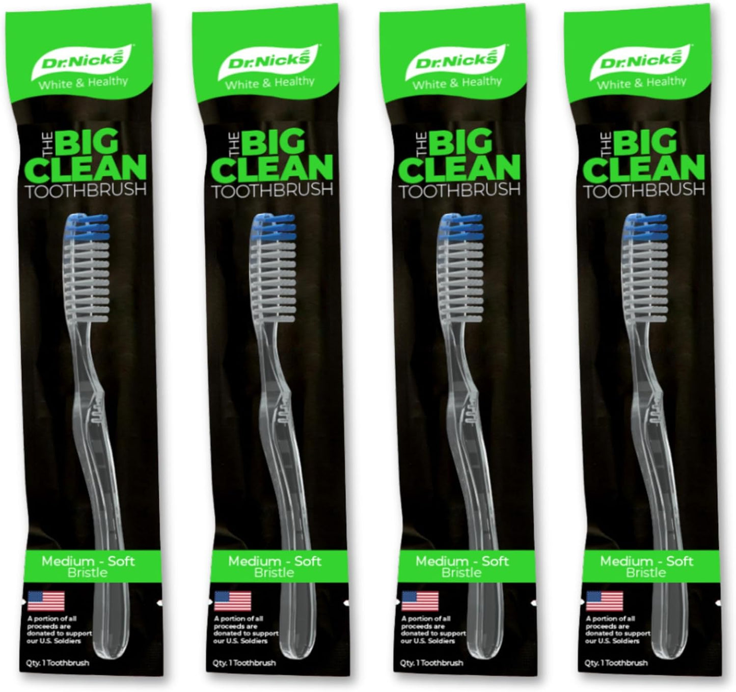 Dr. Nicks White & Healthy The Big Clean Large Toothbrush Medium Soft - Bulk Toothbrushes (4 Pack) - Dentist Designed Deep Gum Toothbrush - Large Head Medium Soft Toothbrushes for Adults