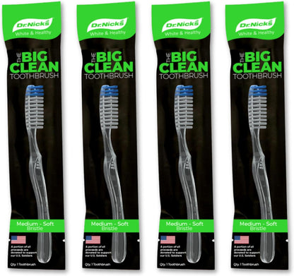 Dr. Nicks White & Healthy The Big Clean Large Toothbrush Medium Soft - Bulk Toothbrushes (4 Pack) - Dentist Designed Deep Gum Toothbrush - Large Head Medium Soft Toothbrushes for Adults