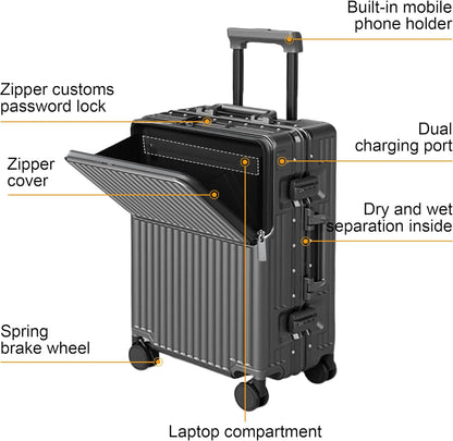 Zipperless Luggage, Polycarbonate Aluminum Hard Shell, Expandable Carry-On Suitcase with Spinner Wheels, Hard Shell Suitcase, 26 Inch Cabin