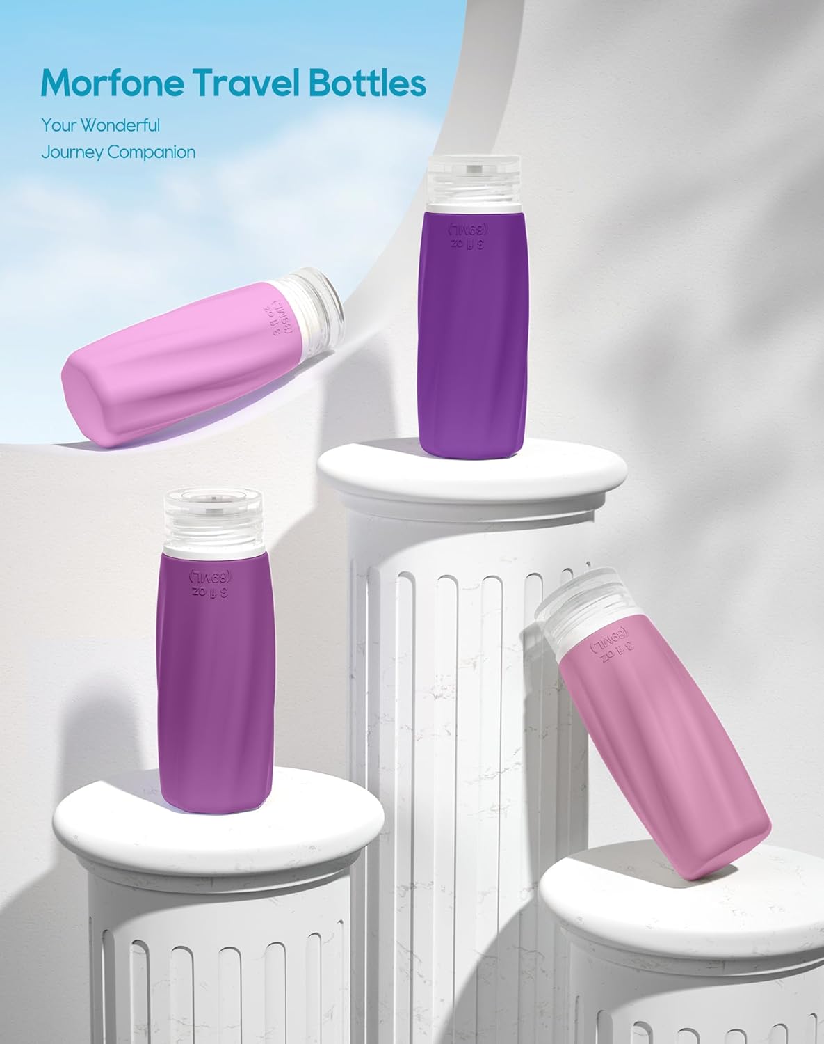 Morfone Travel Bottles for Toiletries, 3oz Tsa Approved Travel Size Containers Leak Proof Squeezable Travel Accessories Refillable for Shampoo Conditioner Lotion Liquids(Purple)
