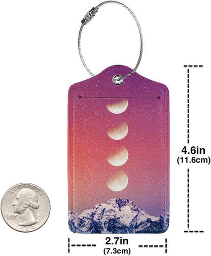 2 Pack Luggage Tag for Suitcase, Cute Unique Leather Suitcase Tags Identifiers with Privacy Name Address Labels & Durable Steel Loop for Women Men Travel