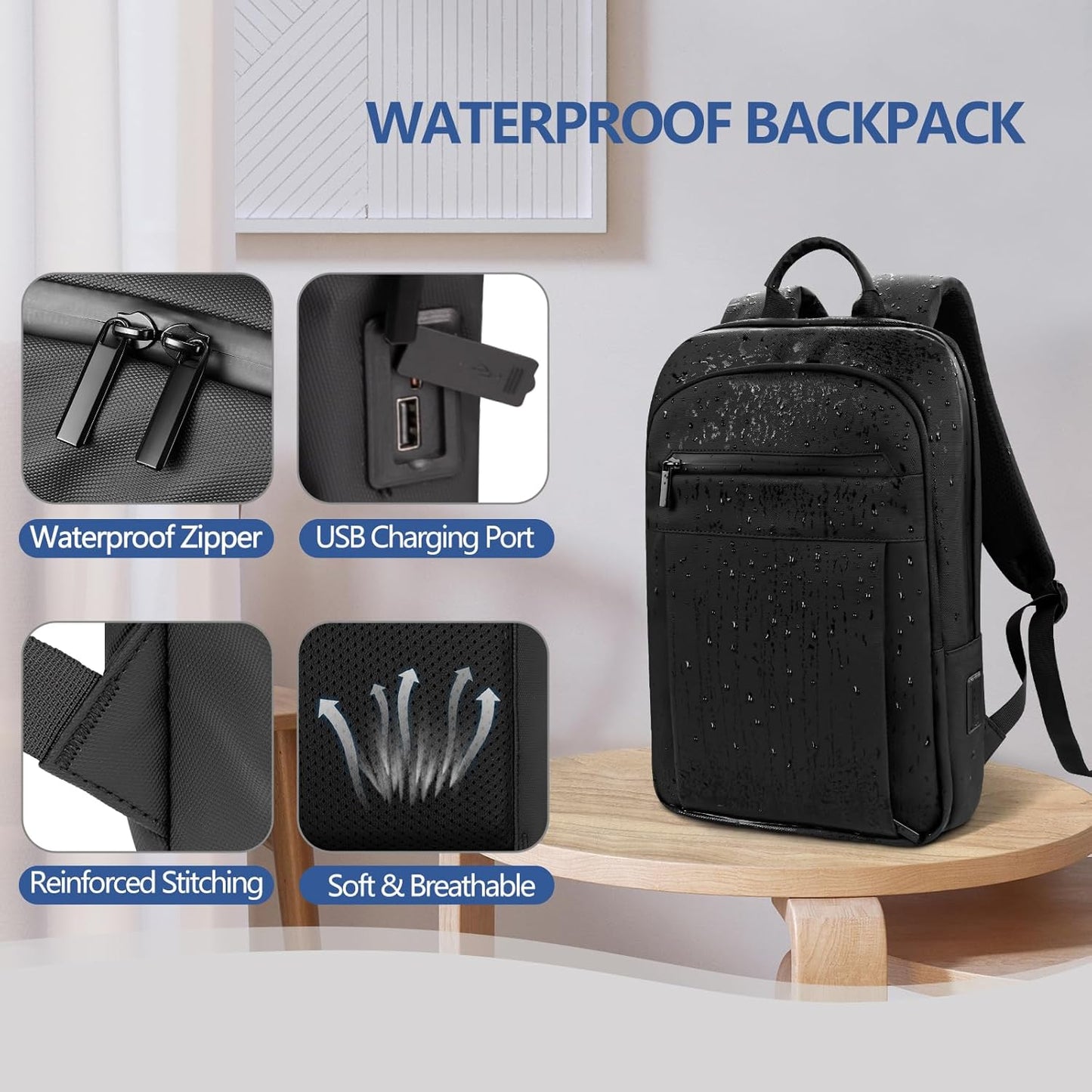 Backpack for Men Women Lightweight Business Laptop Backpack for 15.6 Inch Computer Bag Slim Anti-Theft Backpack for Commuting Work Office College Travel (with a Small Bag) Black