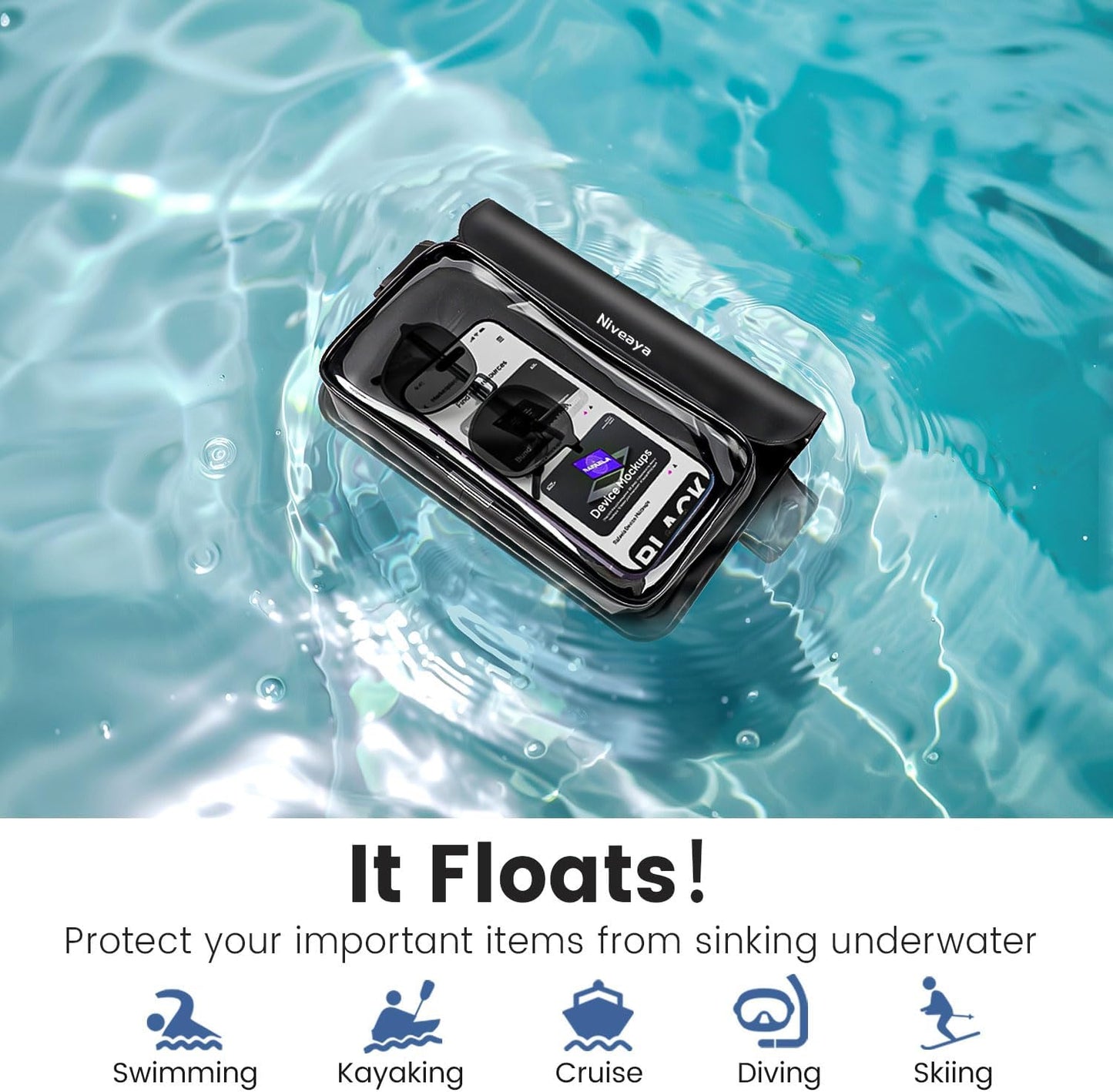 Niveaya IP68 Waterproof Fanny Pack - 2 Pack, Floating Dry Bag Pouch, Phone Waterproof Waist Pouch Dry Bag, Beach, Kayaking, Swimming, Boat Essentials, for iPhone 16/15/14/13/12 Pro Max up to 9.5"