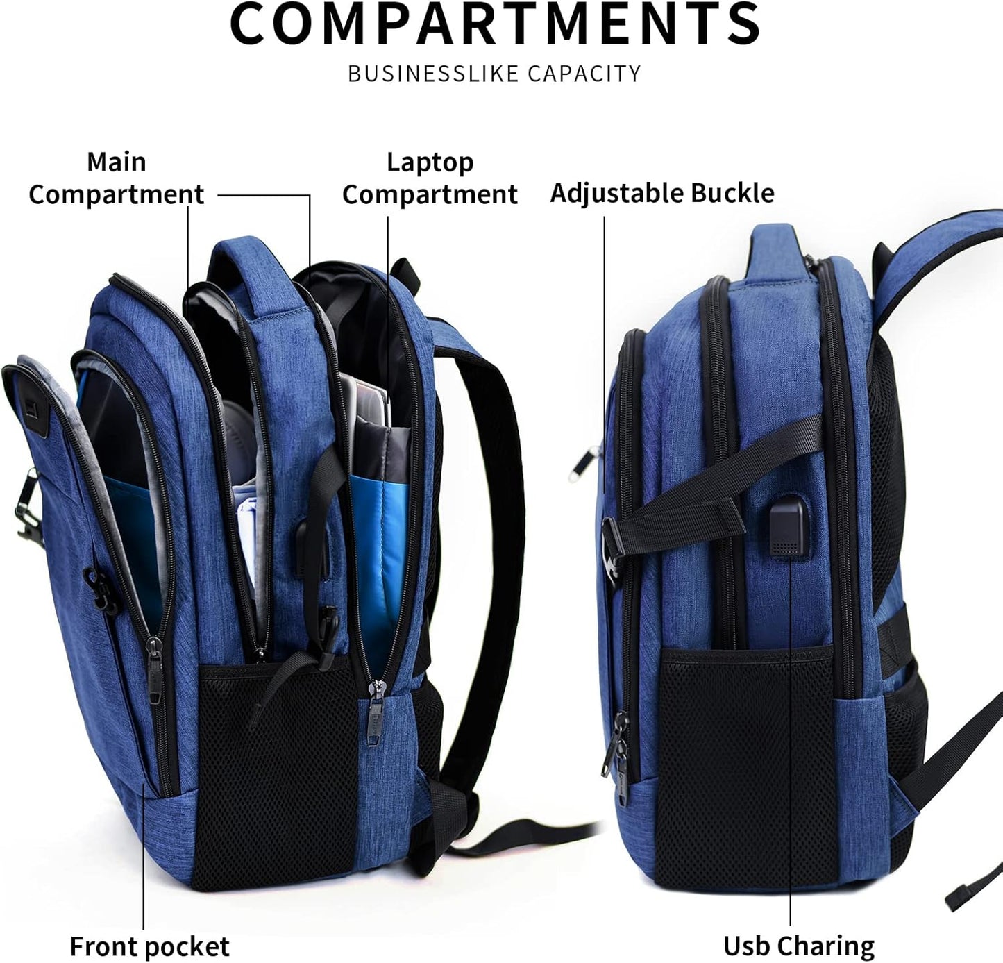 DUALSNG Travel Work Laptop Backpack With USB Charging Port Fits 15.6 15 14 13 Inch Laptop and Notebook Business Anti Theft College Computer Bag Back Pack for Women Men - Navy Blue