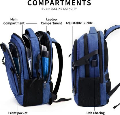 DUALSNG Travel Work Laptop Backpack With USB Charging Port Fits 15.6 15 14 13 Inch Laptop and Notebook Business Anti Theft College Computer Bag Back Pack for Women Men - Navy Blue