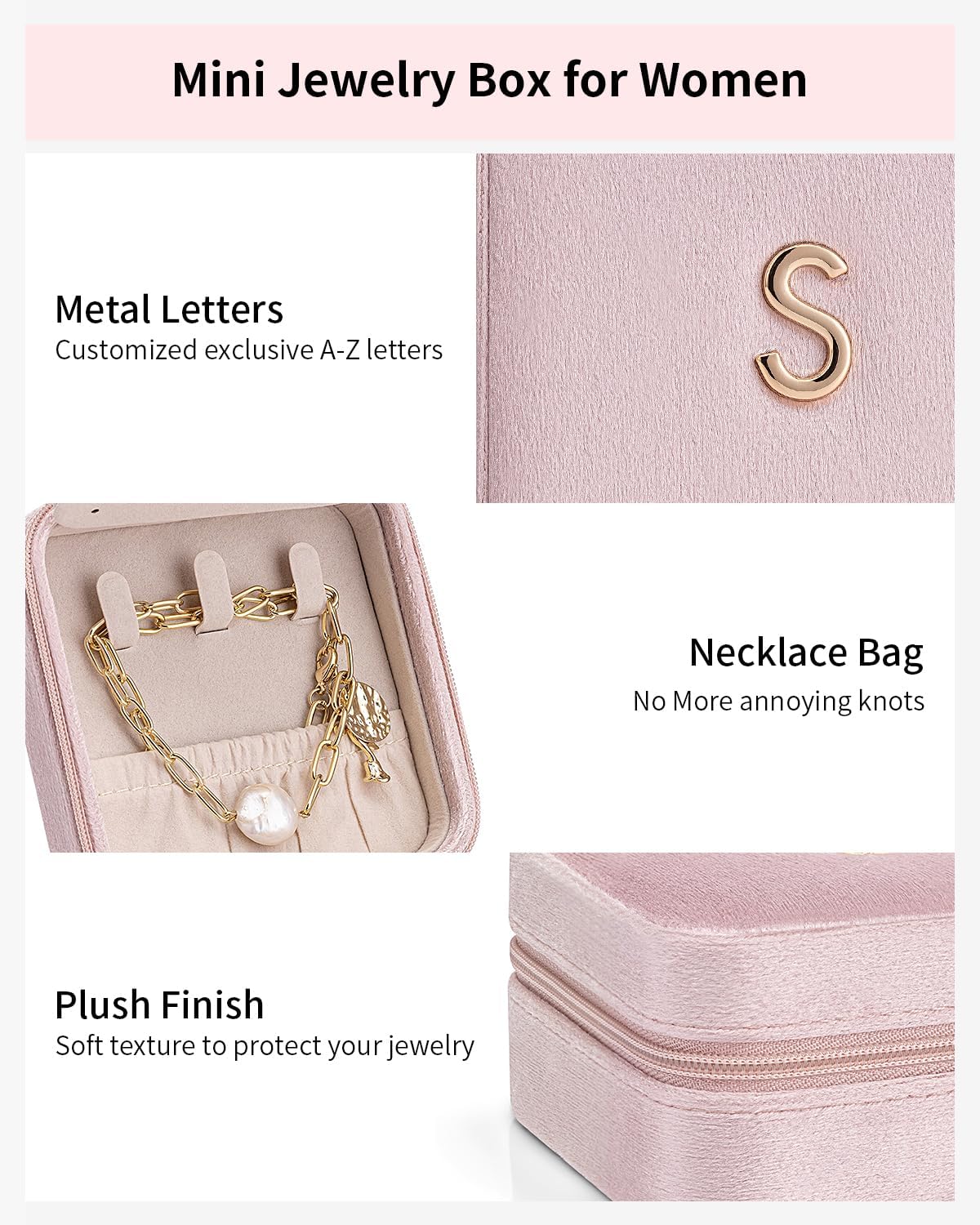 Vlando Graduation Gifts for Her, Graduation Travel Gifts for Women, 2025 Graduation Gifts Travel Accessories for Girls, Graduation Travel Essentials Small Jewelry Box - Letter N, Pink