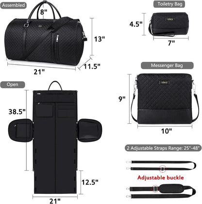 Convertible Garment Duffel Bag for Travel - Carry On Garment Bags With Toiletry Bag Large Weekender Bag for Men Women 2 in 1 Hanging Suitcase Suit Travel Duffel Overnight Bags 4pcs Set