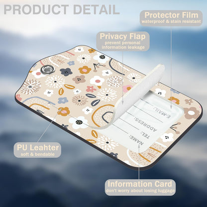 2 Pack Luggage Tags for Suitcases Boho Rainbow Flower Leather Luggage Tags Privacy Cover ID Label with Stainless Steel Loop and Address Card for Women Men Travel Bag Backpack