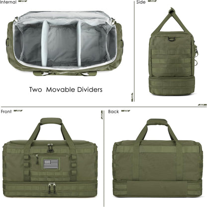 ETRONIK Travel Bag for Men Women, Gym Bag & Tactical Duffle Bags for Travel, Carry on with Toiletry Bag and Shoe Compartment, Weekender Overnight Trip with Wet Pocket for Workout Medical, Green