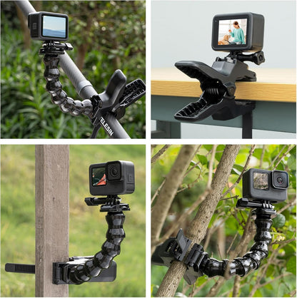 Jaws Flex Super Clamp Mount Gooseneck Tripod Desk Table Strolle Vlog Video Light Extension Holder Attach for GoPro Max 13 12 11 10 9 8 7 6 5 Insta360 X3 Go3 Ace Pro DJI Action 4 Pocket 3 Accessories
