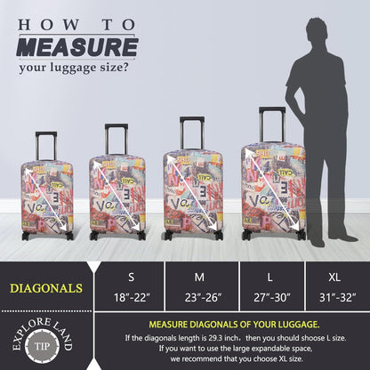 Explore Land Travel Luggage Cover Suitcase Protector Fits 23-26 Inch Case (Retro Pictorial, M)