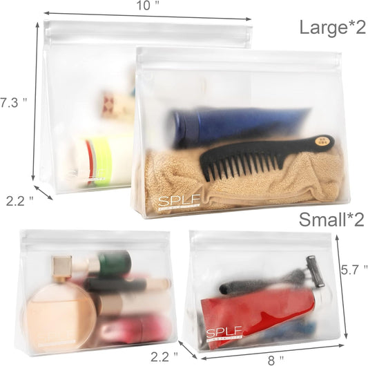 SPLF 4 Pack Leakproof Clear Toiletry bags, TSA Approved Quart Size Zipper Bags, BPA Free Travel Makeup Cosmetic Bags for Women Men, Carry on Airport Airline Compliant Bags