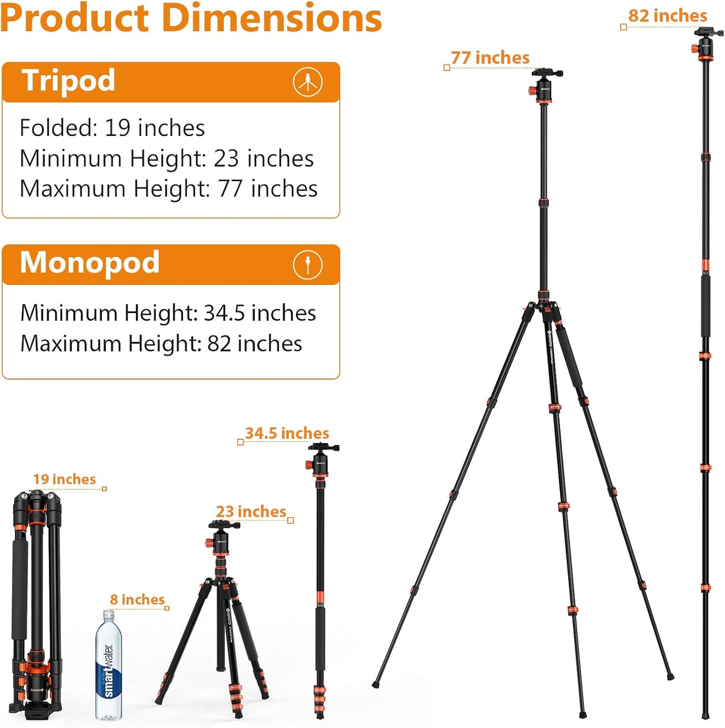 GEEKOTO Compact Aluminum Camera Tripod with 360° Ball Head, 77-Inch Professional Stand with 1/4" Quick Release Plate for DSLR, Video Conferencing, Travel and Work