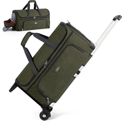 Garment Bags with Wheels, Garment Convertible Weekender Bags, Large Garment Bags for Travel, Duffle Luggage Bag Garment Bag (Army Green, Medium)