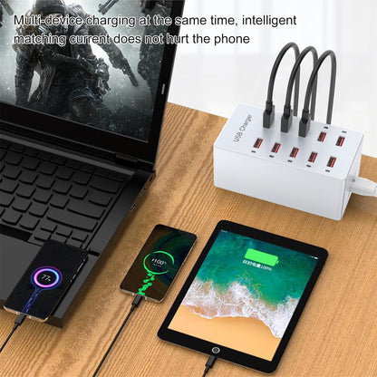 USB Charger 10-Ports Charging Station for Multiple Devices USB Wall Charger Power Hub Strip Smart Plug Charging Dock Block Compatible for iPhone Xs/XR,iPad,iPod,Smart Phones