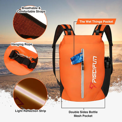 Piscifun Dry Bag Waterproof, Lightweight Dry Backpack Roll-Top Sealed with Waist Pouch and Phone Case Keeps Gear Dry Inside for Kayaking, Boating 10L 20L 30L