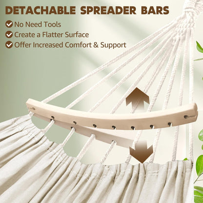 Chihee Cotton Hammock Large Soft Breathable Camping Hammock Holds Up to 660lbs Portable Tree Hammocks with Detachable Spreader Bar Pillow 2 Strong Webbings 2 Carabiners Patio Garden Indoor Outdoor
