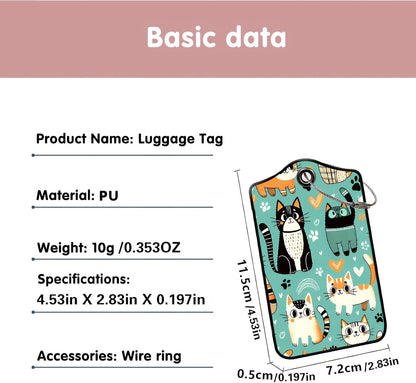 Luggage Tags for Suitcases, 2-Pack PU Leather for Cruise & Travel, Baggage ID Tags with Privacy Cover & Address Card, Durable Metal Ring, Kids Adults Travel Accessories, Cute Cat Print