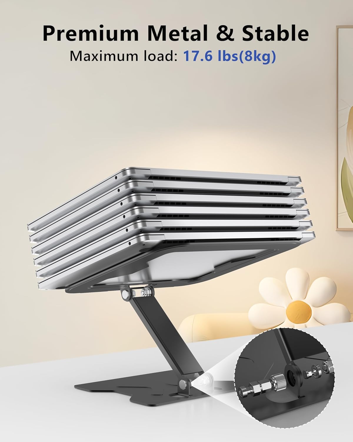 Adjustable Laptop Stand for Desk, Metal Foldable Laptop Riser, Portable Laptop Holder Mount, Ventilated Cooling Notebook Stand for MacBook Air Pro, All 10-16'' Notebooks Laptops, Matte Black