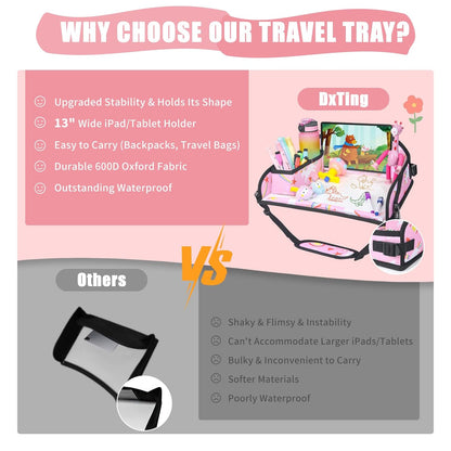 Upgraded Kids Travel Tray for Car Seat - Travel Tray for Airplane, Toddler Lap Tray, Carseat Lap Desk for Kids Road Trip Activities, Pink Unicorn - 2 PCS