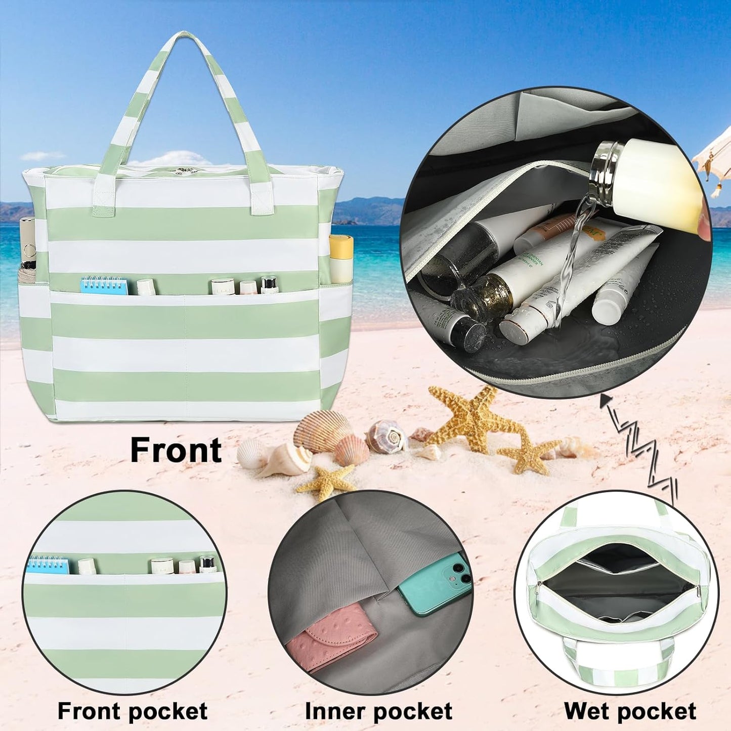 Waterproof Beach Tote Pool Bags for Women Ladies Extra Large Gym Tote Carry On Bag With Wet Compartment for Weekender Travel