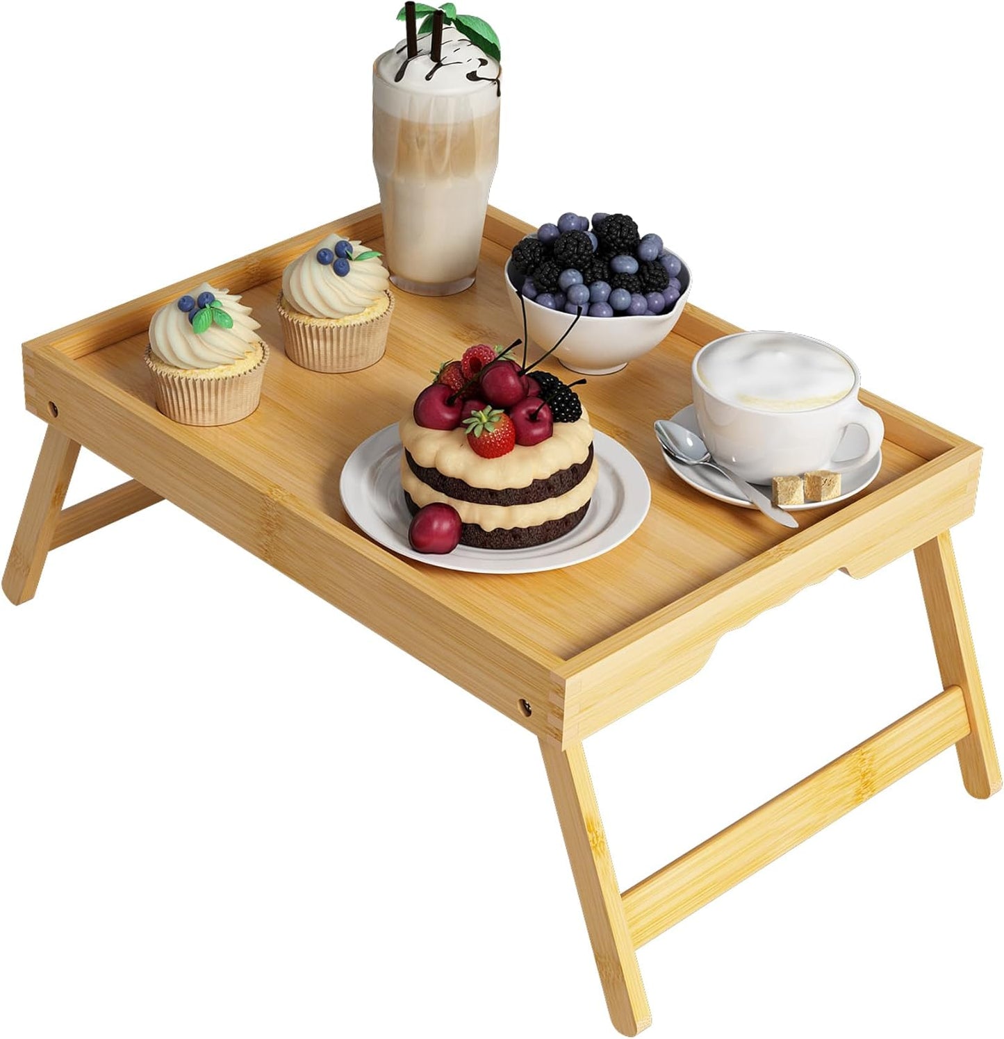 Bed Tray Table with Folding Legs,Bamboo Breakfast in Bed for Kitchen Serving Tray,Sofa,Eating,Used As Laptop Desk Snack Tray (Bamboo, Large)