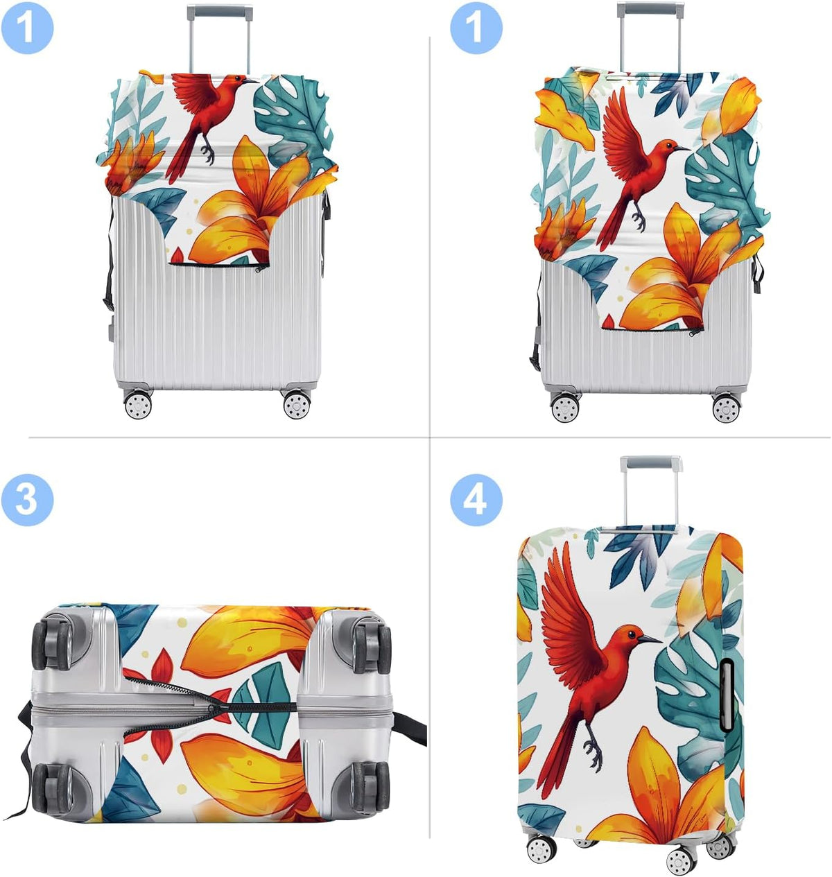 Luggage Cover Washable Suitcase Protector Anti-Scratch,Stretchable Fit for 20-34Inch Luggage Durable Travel Bag Cover with Zipper Closure (Bird, XL(fits 32-34Inch suitcase))