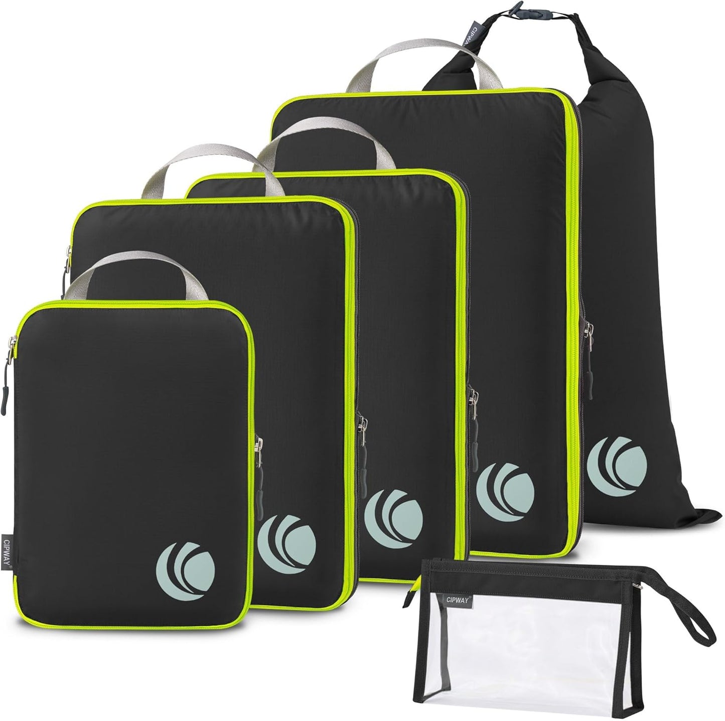 Cipway Compression Packing Cubes, Ultralight Luggage Organizer Bags with Laundry Bags and Clear Toiletries Bag, Travel Essentials for Carry on Suitcase (6 Piece,Black)
