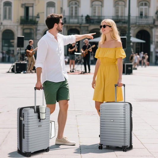 Kono 24 Inch Expandable Luggage Suitcase with Spinner Wheels, Durable Hardside Checked Luggage with Hidden Cup Holder, Lightweight Hard Shell Medium Suitcase with TSA Lock(Light Grey)