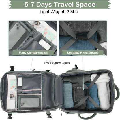 Hanples Extra Large Travel Backpack for Women as Person Item Flight Approved, 40L Carry On Backpack, 17 Inch Laptop Waterproof Hiking Casual Bag(Olive Green)