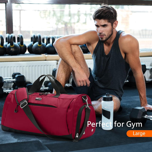 TOPDesign Gym Bag for Women & Men, Unisex Duffel Bag with Shoe Compartment & Wet Pocket for Travel Sports Gym (L Red)