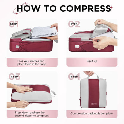 8 Set Compression Packing Cubes for Travel Essentials,Compressible Expandable Packing Cubes for Suitcase,OlarHike Luggage Organizer Bags for Travel,Handy Helper for Organizing Clothes(Wine Red)