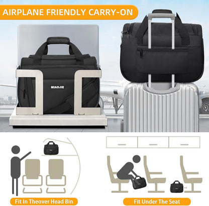 Underseat Carry On Luggage Lightweight Travel Tote Weekender Bag Overnight Duffle Bag for Travel, Travel Essentials Personal Item Travel Bag for Women and Men,Black-18Inch