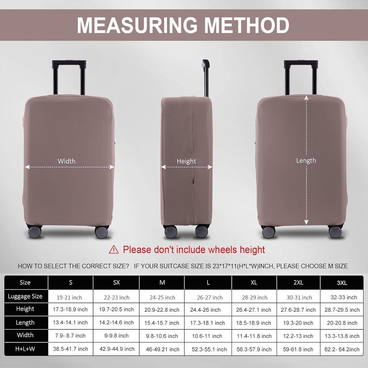 Travel Luggage Cover Suitcase Protector Scratch-Resistant Fit 19-31 Inch, Not Included Suitcase (Khaki, S(19-21 inch))