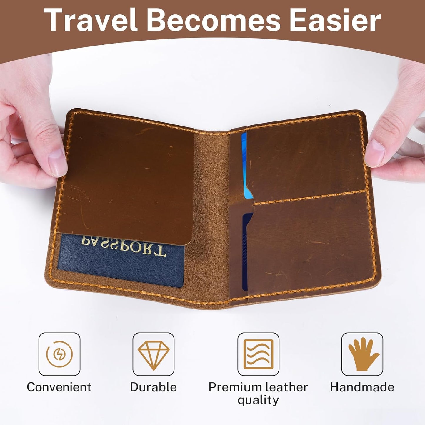 Genuine Leather Passport Holder, Wallet Cover Case for Travel Must Haves, Card Slots - RFID Blocking Travel Wallet - Men's Passports Case (Bourbon Brown)