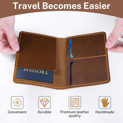 Genuine Leather Passport Holder, Wallet Cover Case for Travel Must Haves, Card Slots - RFID Blocking Travel Wallet - Men's Passports Case (Bourbon Brown)