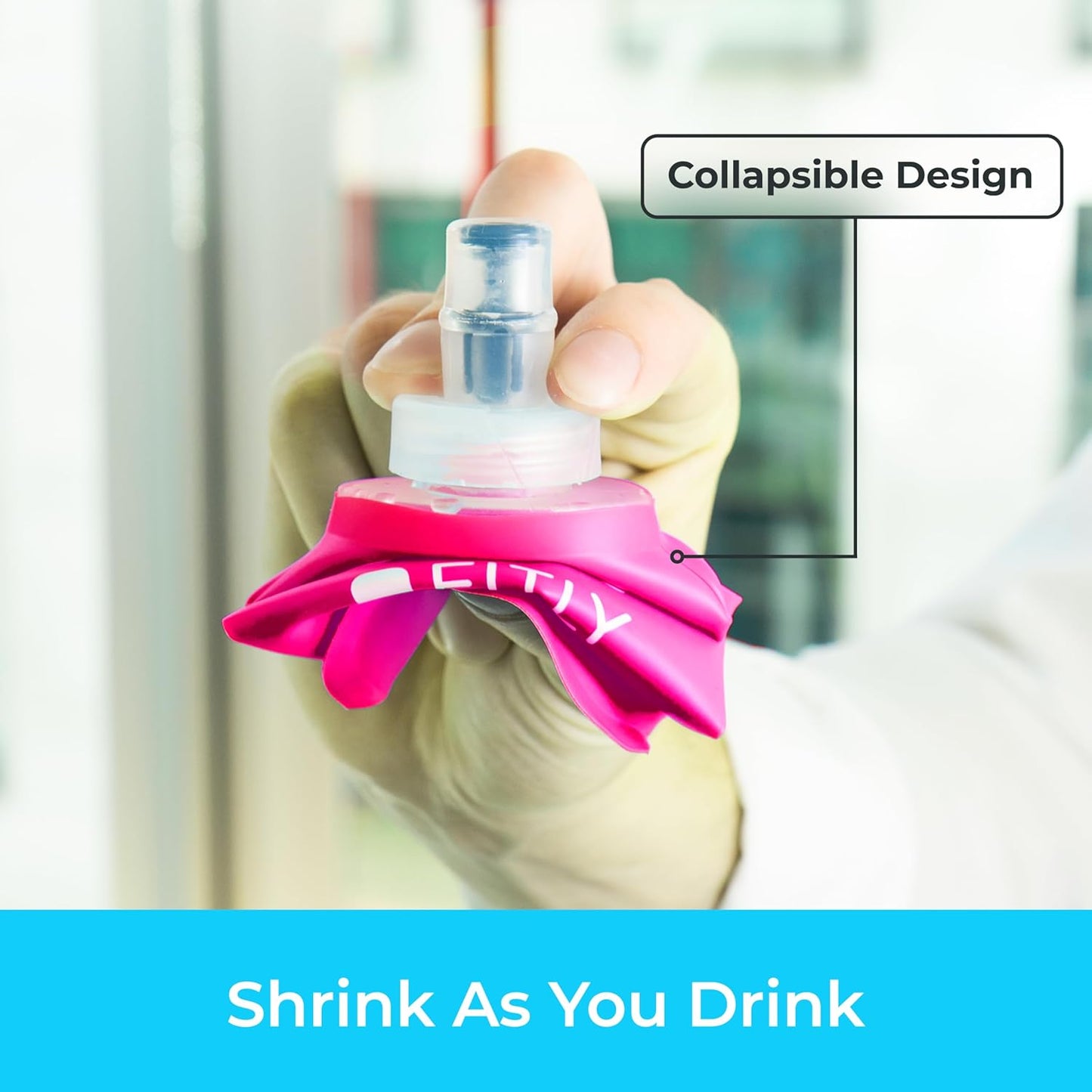 FITLY Soft Flask - Shrink As You Drink Soft Water Bottle for Hydration Pack - Folding Water Bottle Ideal for Running, Hiking, Cycling, Climbing & Rigorous Activity