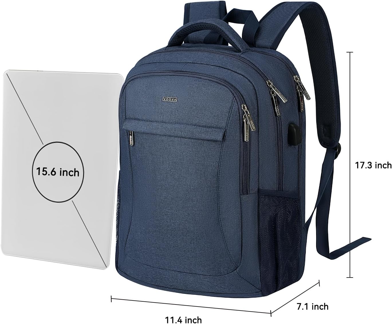 Voova Travel Laptop Backpack, Business Work Laptop Backpack for Women & Men with USB Charging Port, Waterproof Slim Durable College Computer Bag Fits 15.6 Inch Laptops and Notebook, Blue