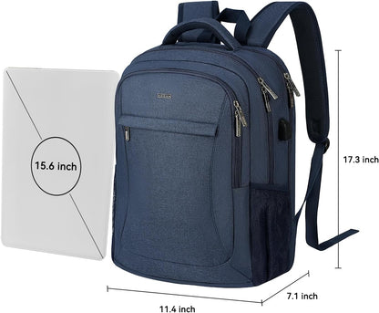 Voova Travel Laptop Backpack, Business Work Laptop Backpack for Women & Men with USB Charging Port, Waterproof Slim Durable College Computer Bag Fits 15.6 Inch Laptops and Notebook, Blue