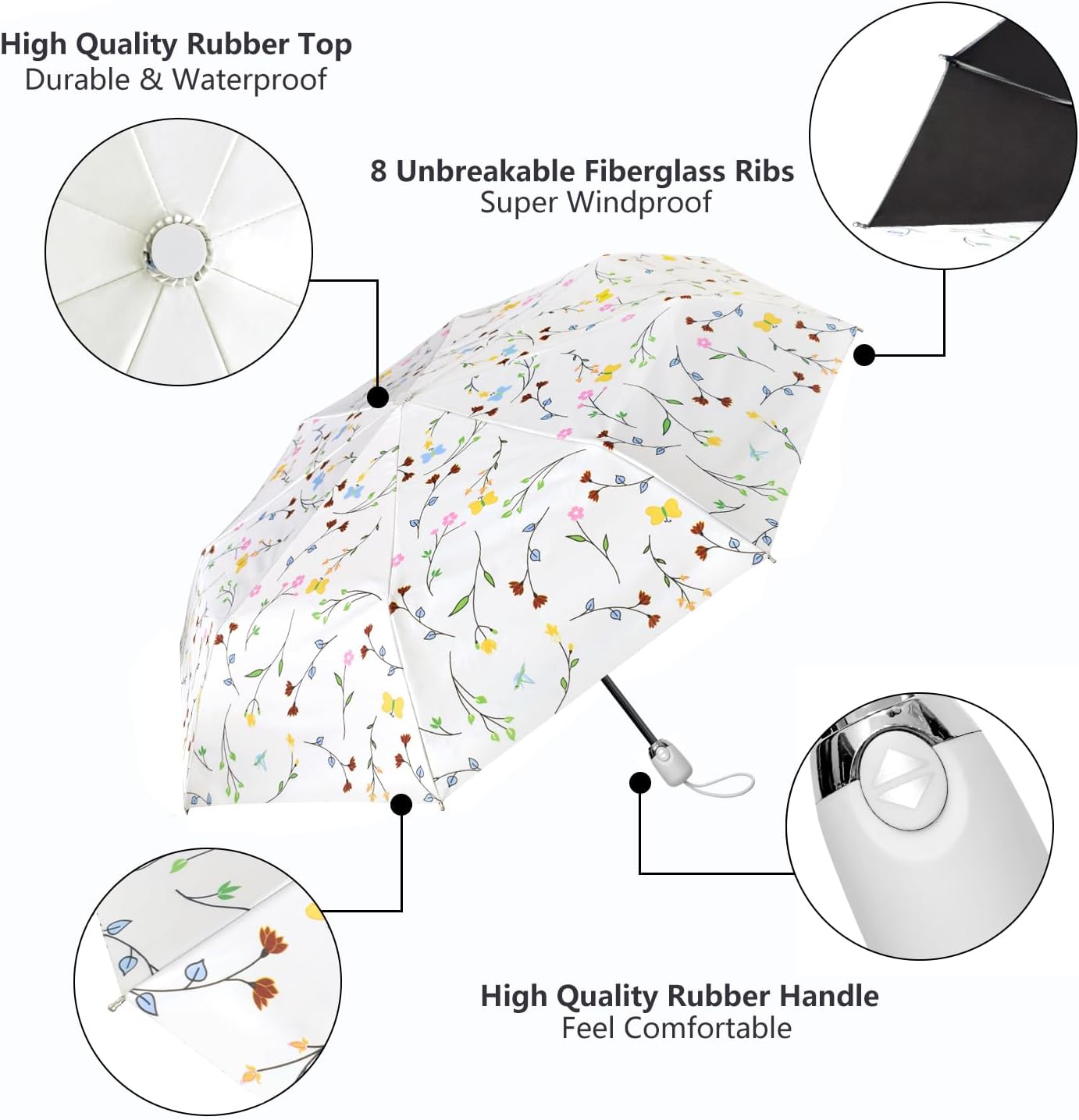 Cuby UV Sun Umbrella Compact Folding Umbrella lightweight Portable Manual Travel Umbrella for Rainproof & 99% UV Protection with Black Anti-UV Coating