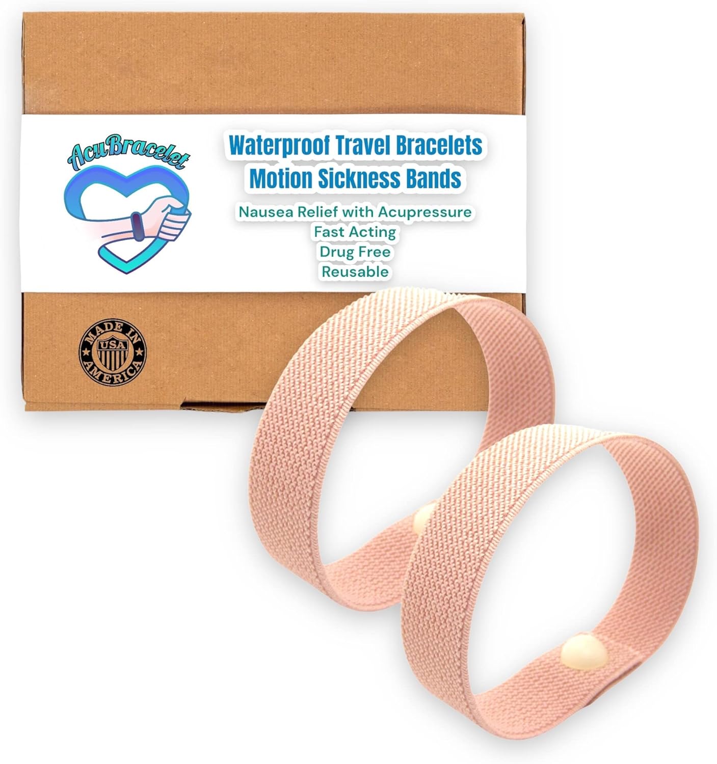 AcuBalance Motion Sickness Bracelets – Comfortable Waterproof Acupressure Band for Natural Nausea Relief, Ideal for Travel (Pair), Pink (Large 8)