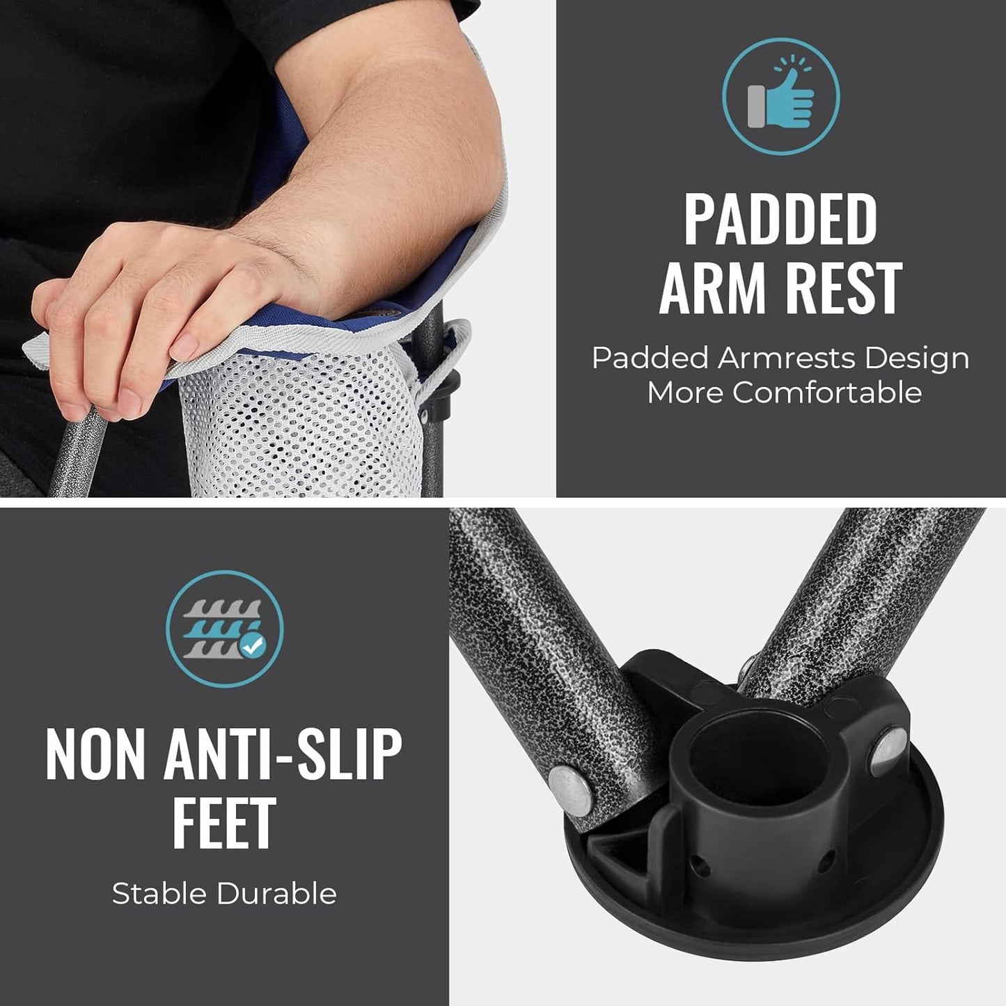 FUNDANGO Folding Camping Chair with Table, Portable Heavy Duty Outdoor Padded Chairs for Adults with Cup Holders for Lawn Beach Picnic Outside Travel (Blue)