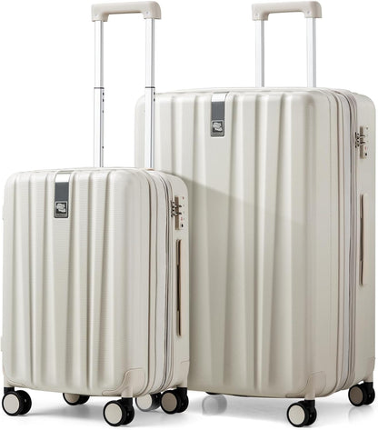 Hanke Expandable Hard Shell Luggage Sets 2 piece Carry On Luggage with Wheels Suitcases Lightweight Checked Travel Luggage Rolling Large Suitcase Travel Luggage Bag Woman Men 20/29 Inch(Ivory White)