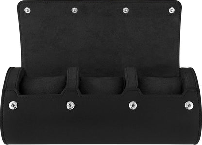Barton Leather Watch Roll for 3 Watches | Convenient Organizer Case for Travel & Storage | Fits Classic & Smart Watches (Up to 46mm) | Compact, Durable, Lightweight, Stylish - Black